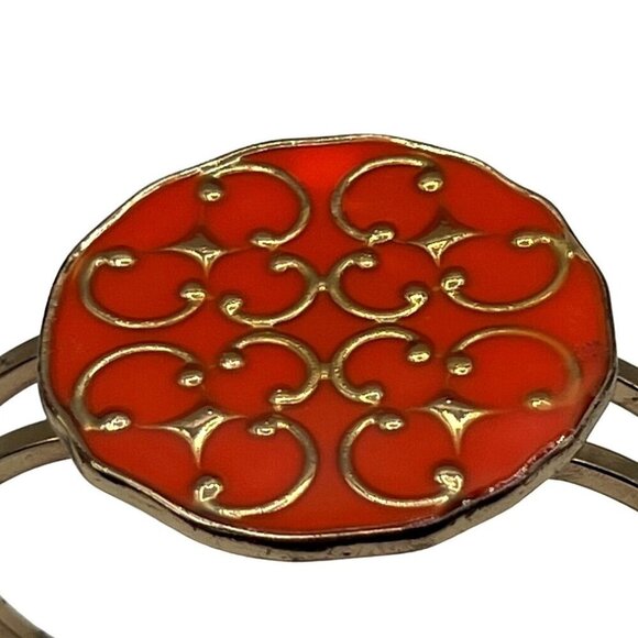 Beaded Necklace & Hinged Bracelet Set Orange & Gold Tone Statement Jewelry - Picture 4 of 8